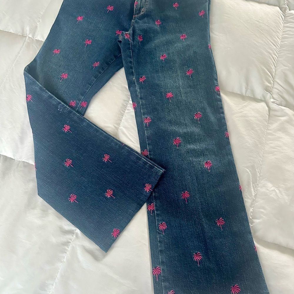 Lilly Pulitzer Black Label Slim Jeans Size 8 Blue Stretch Embroidered Palm Tree - Picture 4 of 7
